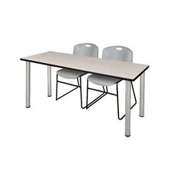 "66" x 24" Kee Training Table in Maple/ Chrome & 2 Zeng Stack Chairs in Grey - Regency MT6624PLBPCM44GY"