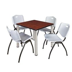 "Kee 30" Square Breakroom Table in Cherry/ Chrome & 4 'M' Stack Chairs in Grey - Regency TB3030CHBPCM47GY"