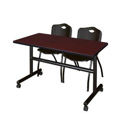 "48" x 30" Flip Top Mobile Training Table in Mahogany & 2 "M" Stack Chairs in Black - Regency MKFT4830MH47BK"