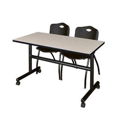 "48" x 30" Flip Top Mobile Training Table in Maple & 2 "M" Stack Chairs in Black - Regency MKFT4830PL47BK"