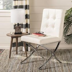 Walsh Tufted Side Chair in White/Chrome - Safavieh FOX6300B