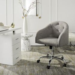 Amy Tufted Linen Chrome Leg Swivel Office Chair in Grey/Chrome - Safavieh OCH4500A