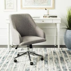 Adrienne Linen Chrome Leg Swivel Office Chair in Grey/Chrome - Safavieh OCH4501A