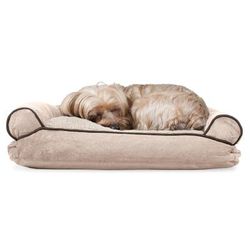 Faux Fleece & Chenille Soft Woven Pillow Sofa Dog Bed, 20" L x 15" W, Cream, Small, Off-White