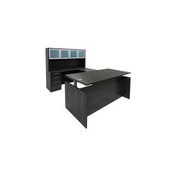 Charcoal Adjustable Height Rectangular Front U-Shaped Desk w/Hutch