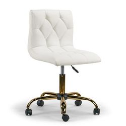 Aman Cream Upholstered Adjustable Height Swivel Office Chair w/ Golden Frame Wheel Base - Glamour Home GHTSC-1285