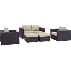 Convene 5 Piece Outdoor Patio Sofa Set in Espresso Beige - East End Imports EEI-2158-EXP-BEI-SET