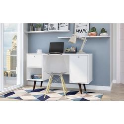 Manhattan Comfort 133AMC129 - Edgar 1-Drawer Mid Century Office Desk in White