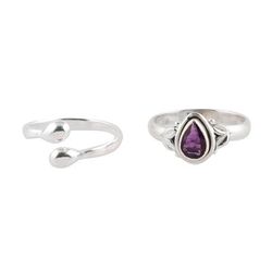 Gemstone Radiance,'Amethyst and Sterling Silver Rings Crafted in India (Pair)'