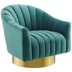 Buoyant Vertical Channel Tufted Accent Lounge Performance Velvet Swivel Chair in Teal - East End Imports EEI-3459-TEA