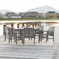 7-Piece Chevron Outdoor Patio Dining Set in Grey Wash - Walker Edison OW7DGVINGW