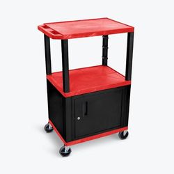 "Red Tuffy 3 Shelf 42" AV Cart W/ Black Legs, Cabinet & Electric - Luxor WT42RC2E-B"