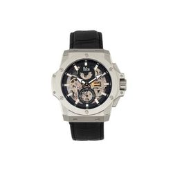 Reign Commodus Automatic Skeleton Leather-Band Watch Silver/Black One Size REIRN4002