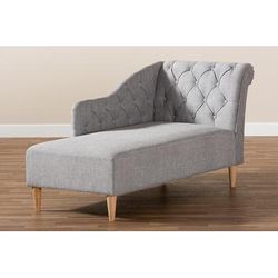 Baxton Studio Emeline Modern & Contemporary Grey Fabric Upholstered Oak Finished Chaise Lounge - CFCL1-Grey/Oak-KD Chaise