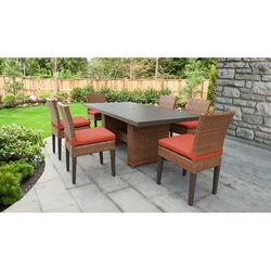 Laguna Rectangular Outdoor Patio Dining Table w/ 6 Armless Chairs in Tangerine - TK Classics Laguna-Dtrec-Kit-6C-Tangerine