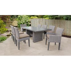 Florence Rectangular Outdoor Patio Dining Table w/ 6 Armless Chairs And 2 Chairs W/ Arms in Wheat - TK Classics Florence-Dtrec-Kit-6Adc2Dcc-Wheat