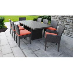 Barbados Rectangular Outdoor Patio Dining Table w/ 6 Armless Chairs And 2 Chairs W/ Arms in Tangerine - TK Classics Barbados-Dtrec-Kit-6Adc2Dcc-Tangerine