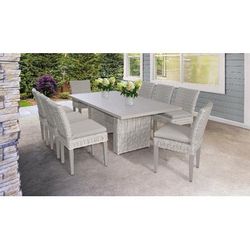 Coast Rectangular Outdoor Patio Dining Table w/ 8 Armless Chairs in Beige - TK Classics Coast-Dtrec-Kit-8C-Beige