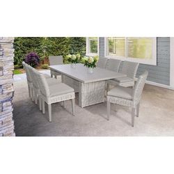 Coast Rectangular Outdoor Patio Dining Table w/ 8 Armless Chairs in Wheat - TK Classics Coast-Dtrec-Kit-8C