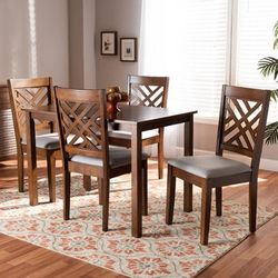 Baxton Studio Caron Modern Grey Fabric Walnut Brown Finished Wood 5-PC Dining Set - Wholesale Interiors RH317C-Grey/Walnut-5PC Dining Set