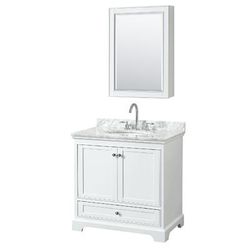 36 Inch Single Bathroom Vanity in White, White Carrara Marble Countertop, Undermount Oval Sink, and Medicine Cabinet - Wyndham WCS202036SWHCMUNOMED