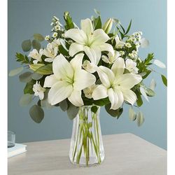 1-800-Flowers Birthday Delivery White Lily Bouquet W/ Clear Vase | Happiness Delivered To Their Door