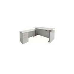 White Adjustable Height Rectangular Front L-Shaped Desk