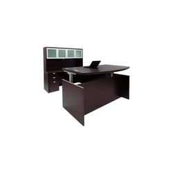 Adjustable Height Bow Front U-Shaped Desk w/Hutch in Mocha