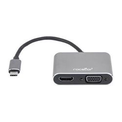 Rocstor USB Type-C to HDMI and VGA Dual Port Adapter Y10A204-A1