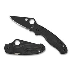 Spyderco Para 3 Lightweight Folding Knife 2.93in CTS BD1N Serrated DLC Blade Black FRN Handle C223SBBK