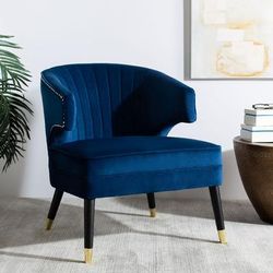 Stazia Wingback Accent Chair in Navy/Black - Safavieh ACH4502C