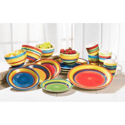 Santa Fe Hand-Painted Striped Stoneware Dinnerware by BrylaneHome in Multi Stripe