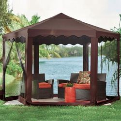 13'W Hexagon Gazebo by BrylaneHome in Chocolate