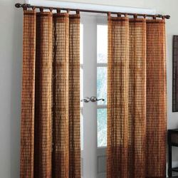 Wide Width Bamboo Tab-Top Panel by BrylaneHome in Honey Oak Brown (Size 42" W 84" L) Window Curtain