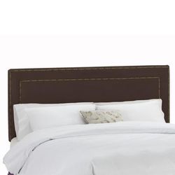 Velvet with Brass Nailhead Trim Queen Headboard by Skyline Furniture in Chocolate