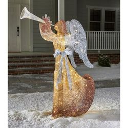 60"H Pre-Lit Angel with Trumpet by BrylaneHome in Trumpet Christmas Decoration