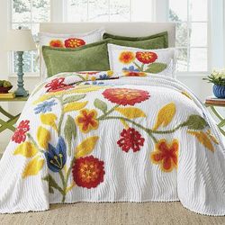 Bloom Chenille Bedspread by BrylaneHome in Red Multi (Size QUEEN) Floral Bedding Colorful Flowers