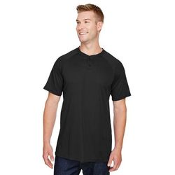 Augusta Sportswear AG1565 Athletic Attain Wicking Two-Button Baseball Jersey T-Shirt in Black size 4XL | Polyester 1565
