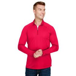 A4 N4268 Adult Daily Polyester 1/4 Zip T-Shirt in Scarlet size Large A4N4268