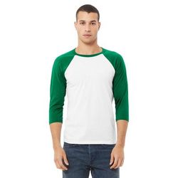 Bella + Canvas 3200 3/4-Sleeve Baseball T-Shirt in White/Kelly size XS | Ringspun Cotton B3200, BC3200