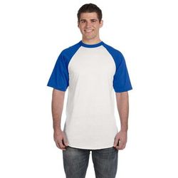 Augusta Sportswear 423 Adult Short-Sleeve Baseball Jersey T-Shirt in White/Royal size XL | Cotton Polyester