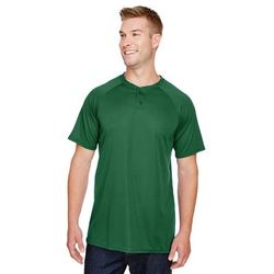 Augusta Sportswear AG1565 Athletic Attain Wicking Two-Button Baseball Jersey T-Shirt in Dark Green size XL | Polyester 1565