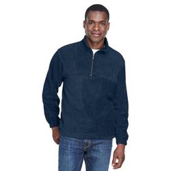 Harriton M980 Adult 8 oz. Quarter-Zip Fleece Pullover T-Shirt in Navy Blue size Small | Polyester