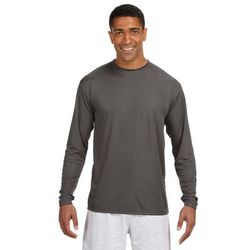 A4 N3165 Men's Cooling Performance Long Sleeve T-Shirt in Graphite Grey size Small | Polyester A4N3165