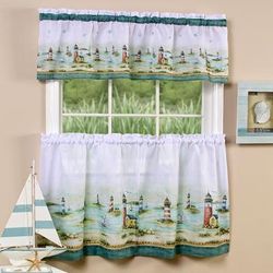 Wide Width Hamptons Tier and Valance Window Curtain Set by Achim Home Décor in Sand (Size 58" W 24" L)