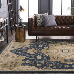 Littleton 12' x 15' Traditional Wool Medium Gray/Tan/Brown/Ink Blue/Light Gray/Taupe/Teal/Dark Red/Teal/Light Gray/Medium Gray Area Rug - Boutique Rugs