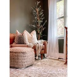 Netcong 12"H x 20"W x 20"D Cottage Cotton Light Gray/Tan Pouf - Boutique Rugs