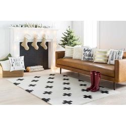 Gisborne 18" Square Cottage Cotton Black/Ivory Throw Pillow - Boutique Rugs