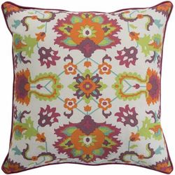 Unanderra 20" Square Traditional Cotton Ivory/Burgundy/Burnt Orange/Light Green/Red/Seafoam/Sage Throw Pillow - Boutique Rugs