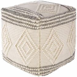 Murgon 18"H x 18"W x 18"D Cottage Cotton Charcoal/White Pouf - Boutique Rugs